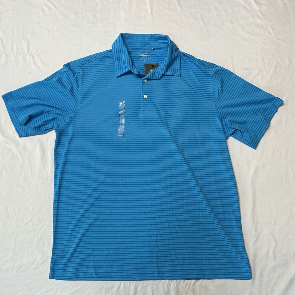 Walter Hagen Essentials Classic Stripe Polo Shirt Men's Large Blue Golf